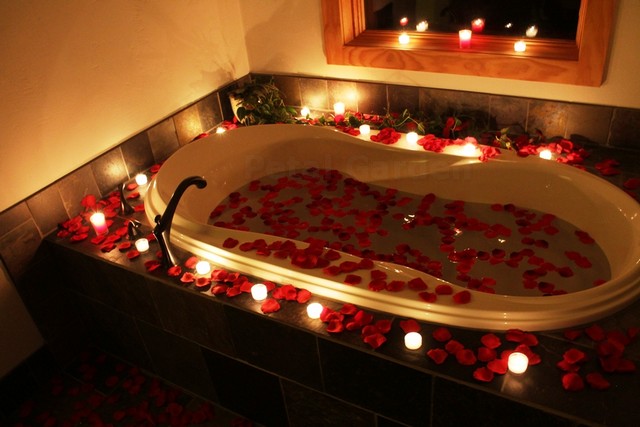 rose petals in tub