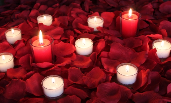 Romance Package Of 00 Red Rose Petals Plus Candles